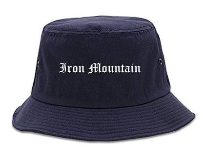 Iron Mountain Michigan MI Old English Mens Bucket Hat Navy Blue