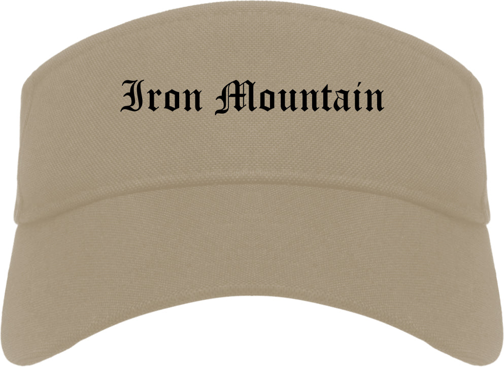 Iron Mountain Michigan MI Old English Mens Visor Cap Hat Khaki