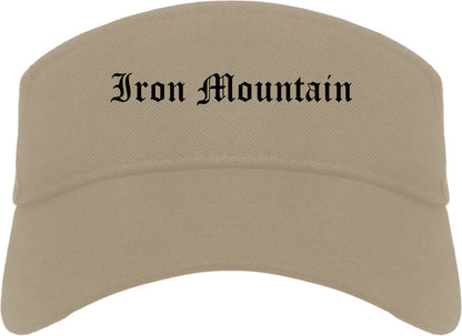 Iron Mountain Michigan MI Old English Mens Visor Cap Hat Khaki