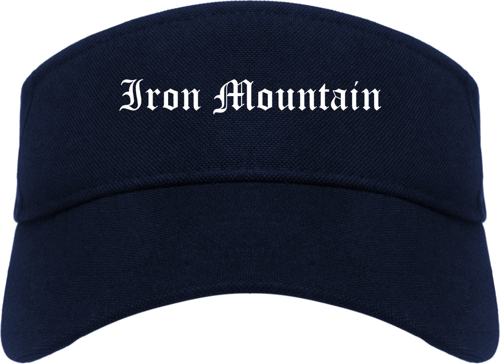 Iron Mountain Michigan MI Old English Mens Visor Cap Hat Navy Blue
