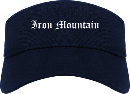 Iron Mountain Michigan MI Old English Mens Visor Cap Hat Navy Blue