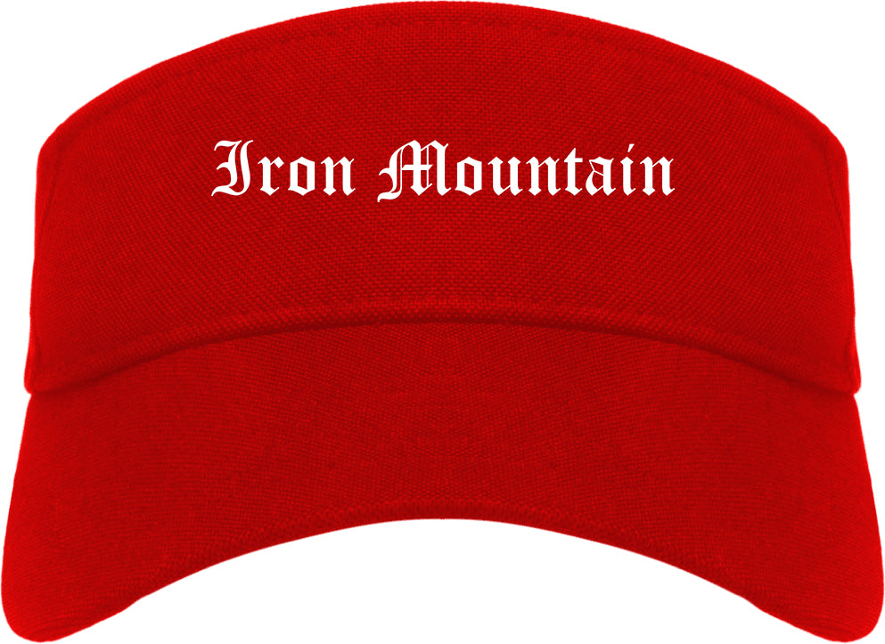 Iron Mountain Michigan MI Old English Mens Visor Cap Hat Red