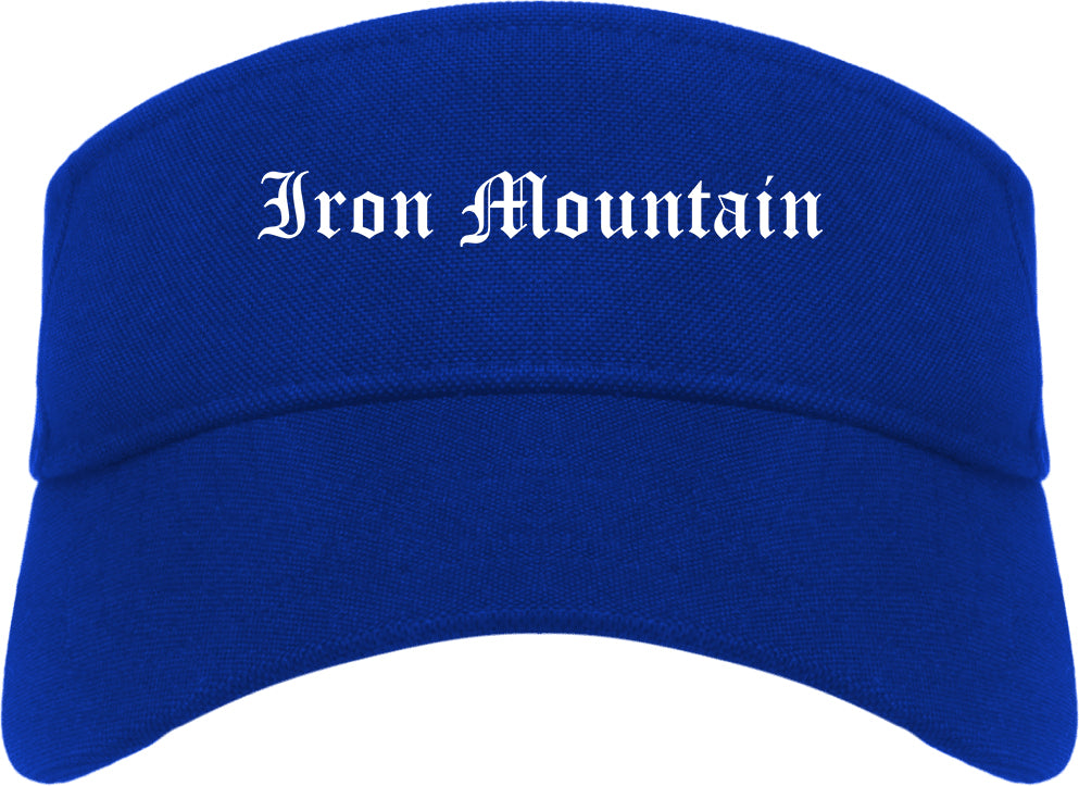Iron Mountain Michigan MI Old English Mens Visor Cap Hat Royal Blue