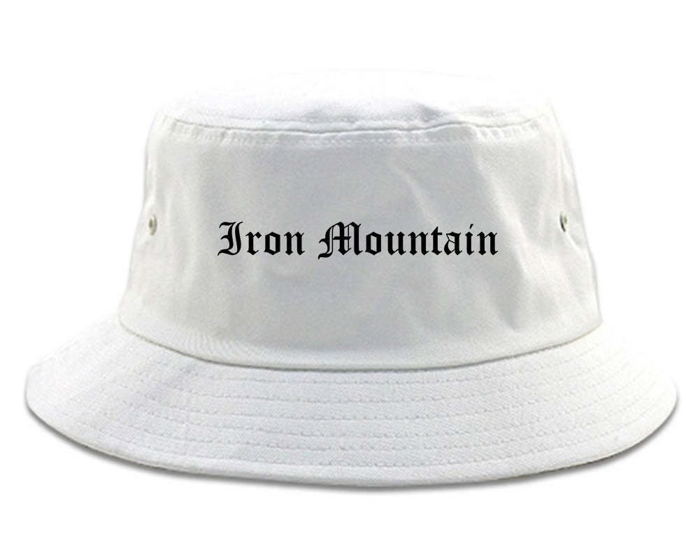 Iron Mountain Michigan MI Old English Mens Bucket Hat White