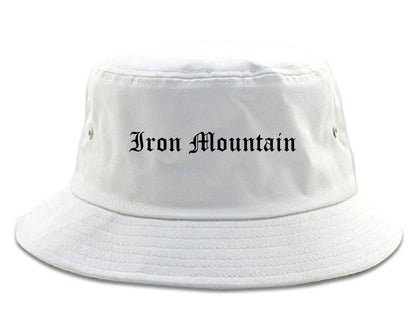 Iron Mountain Michigan MI Old English Mens Bucket Hat White