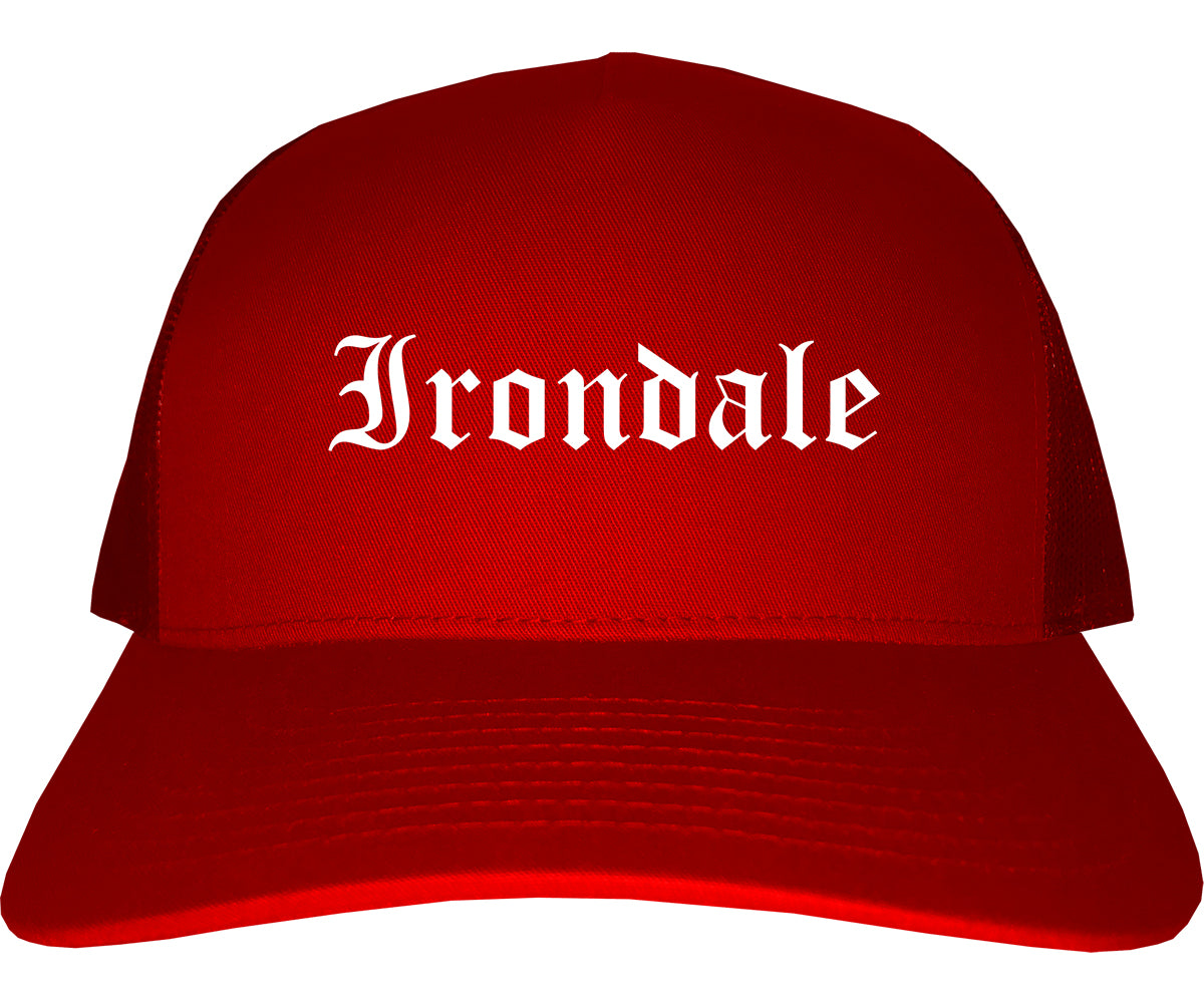 Irondale Alabama AL Old English Mens Trucker Hat Cap Red