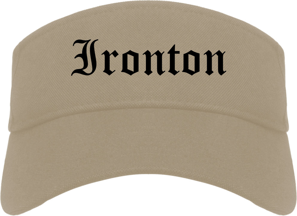 Ironton Ohio OH Old English Mens Visor Cap Hat Khaki