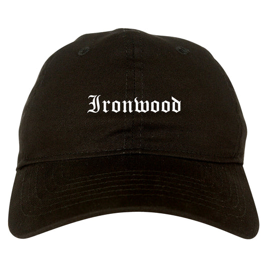 Ironwood Michigan MI Old English Mens Dad Hat Baseball Cap Black
