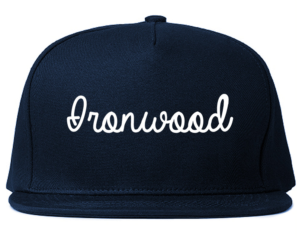 Ironwood Michigan MI Script Mens Snapback Hat Navy Blue