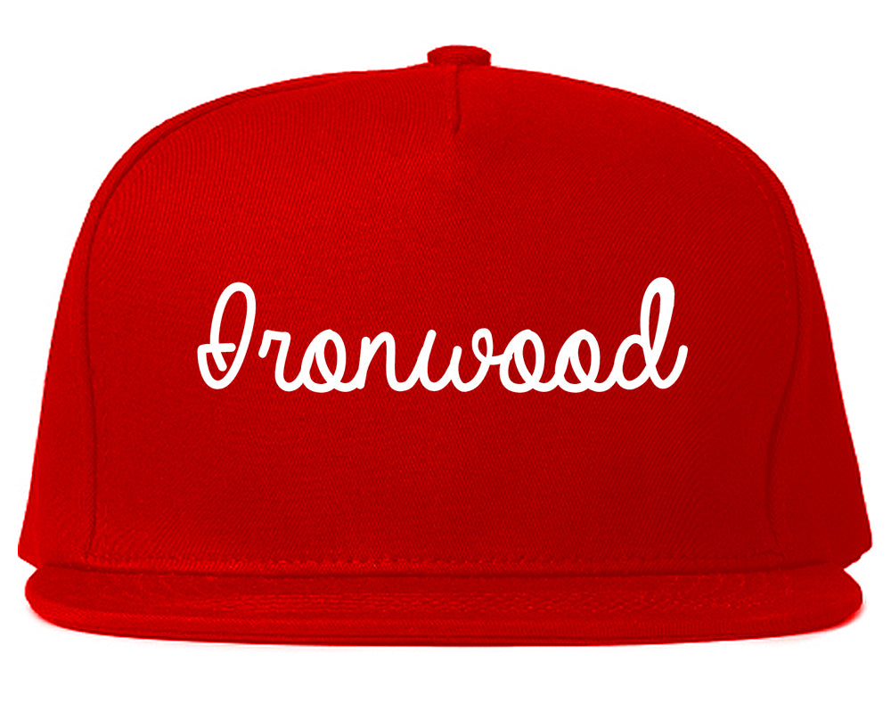Ironwood Michigan MI Script Mens Snapback Hat Red