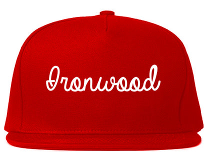 Ironwood Michigan MI Script Mens Snapback Hat Red