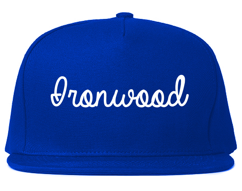 Ironwood Michigan MI Script Mens Snapback Hat Royal Blue