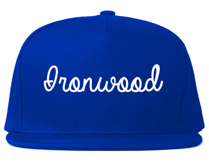 Ironwood Michigan MI Script Mens Snapback Hat Royal Blue