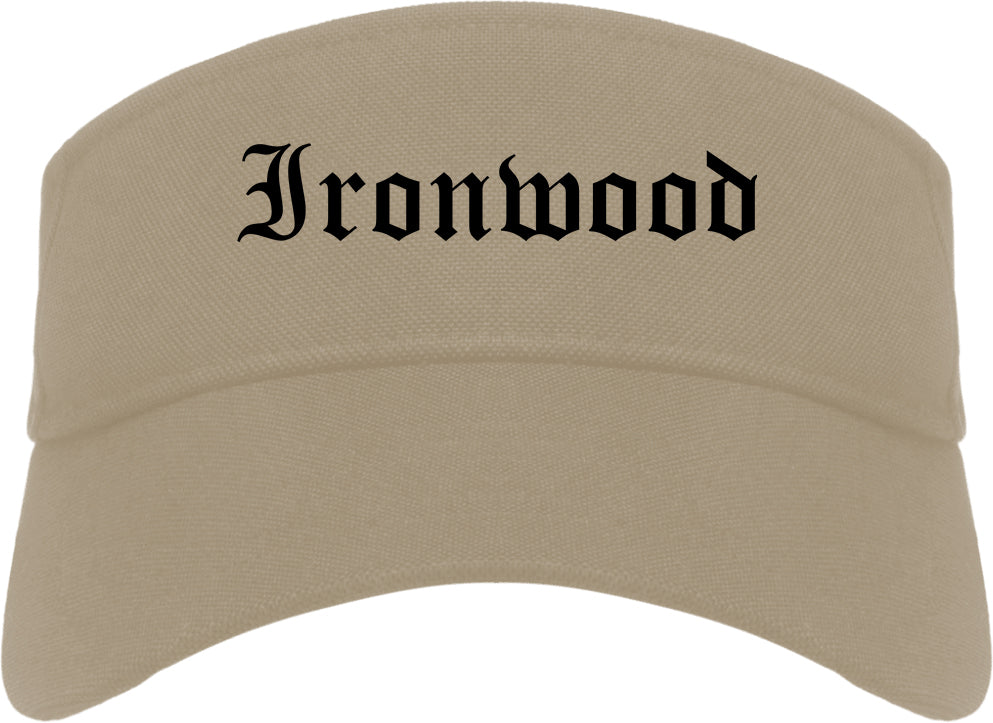 Ironwood Michigan MI Old English Mens Visor Cap Hat Khaki