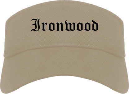 Ironwood Michigan MI Old English Mens Visor Cap Hat Khaki