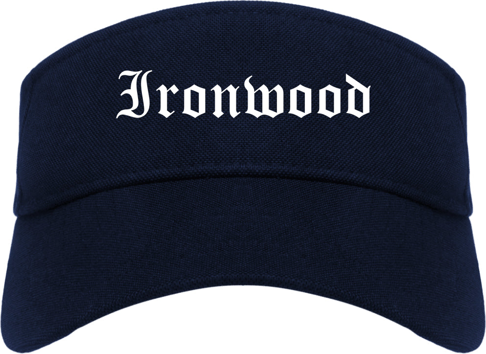 Ironwood Michigan MI Old English Mens Visor Cap Hat Navy Blue