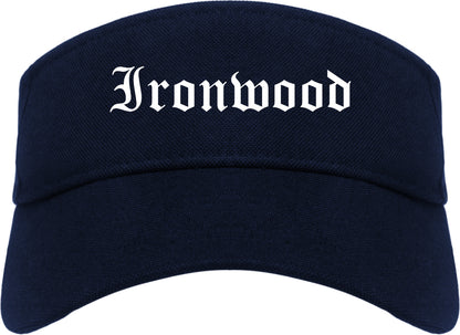 Ironwood Michigan MI Old English Mens Visor Cap Hat Navy Blue