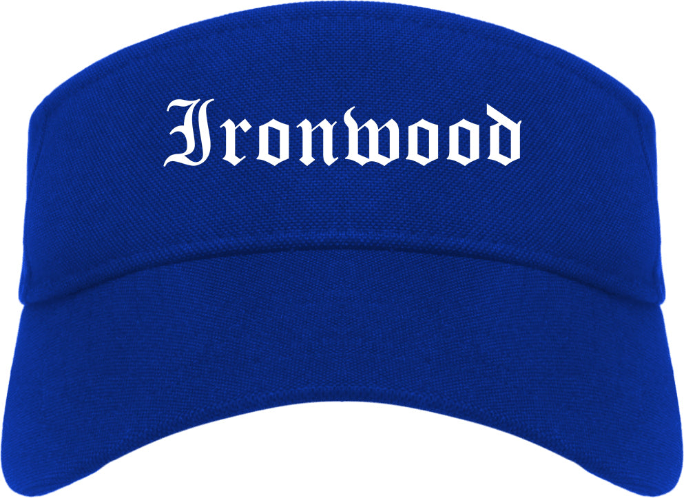 Ironwood Michigan MI Old English Mens Visor Cap Hat Royal Blue