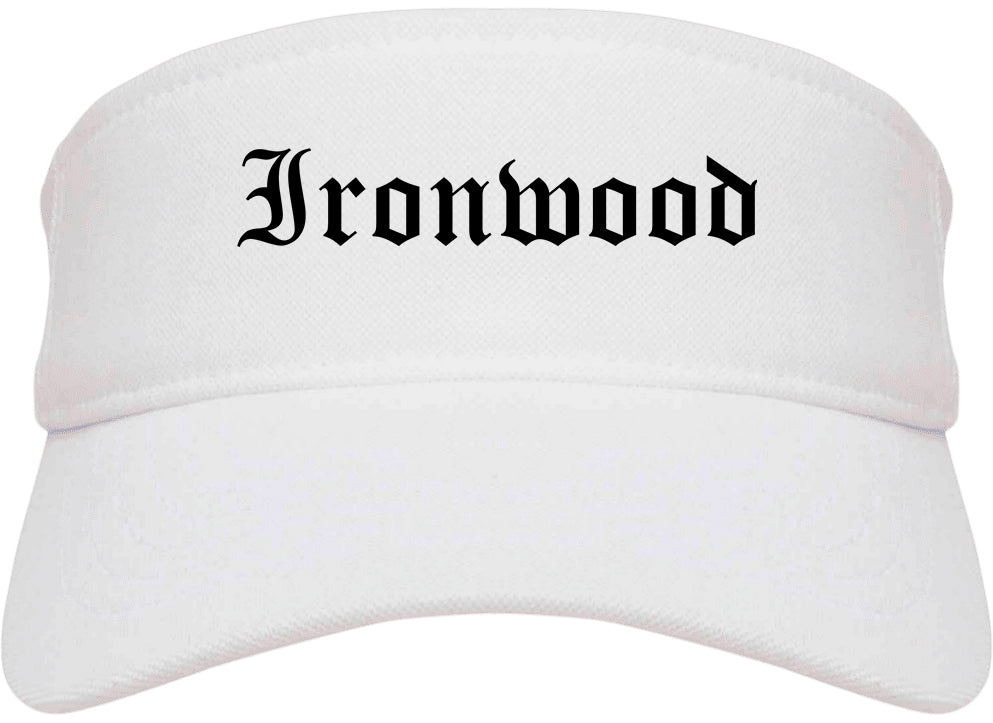 Ironwood Michigan MI Old English Mens Visor Cap Hat White