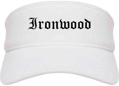 Ironwood Michigan MI Old English Mens Visor Cap Hat White