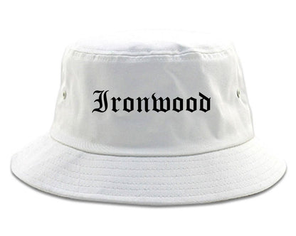 Ironwood Michigan MI Old English Mens Bucket Hat White