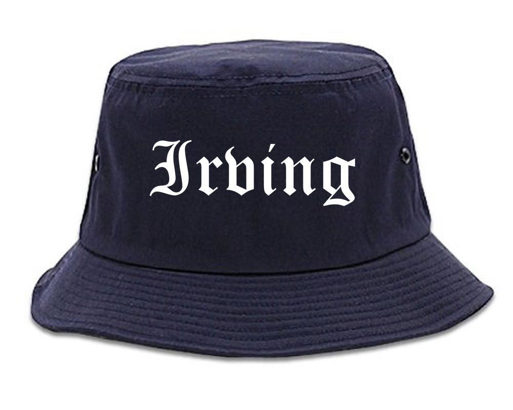 Irving Texas TX Old English Mens Bucket Hat Navy Blue