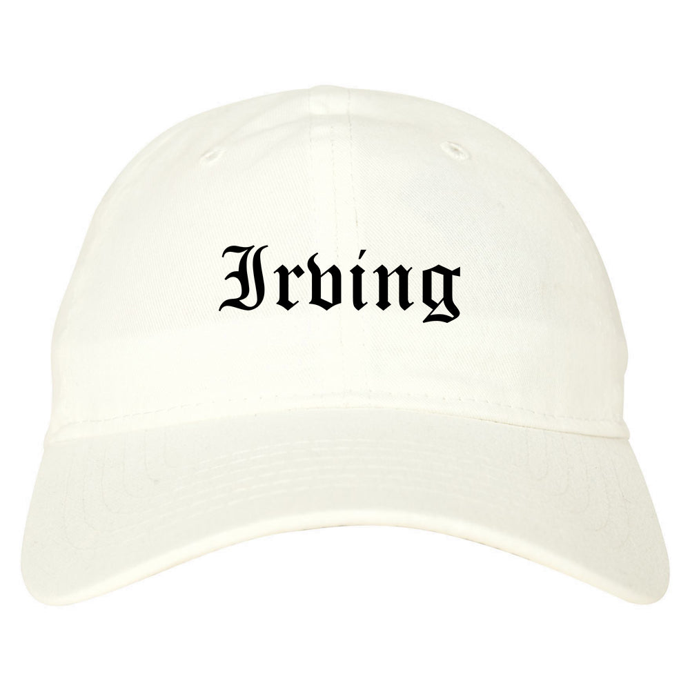 Irving Texas TX Old English Mens Dad Hat Baseball Cap White