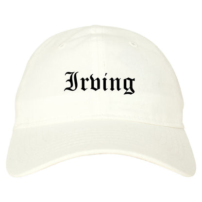 Irving Texas TX Old English Mens Dad Hat Baseball Cap White