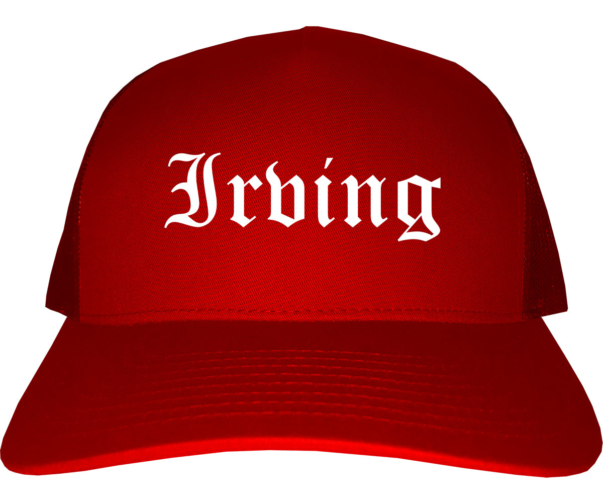 Irving Texas TX Old English Mens Trucker Hat Cap Red
