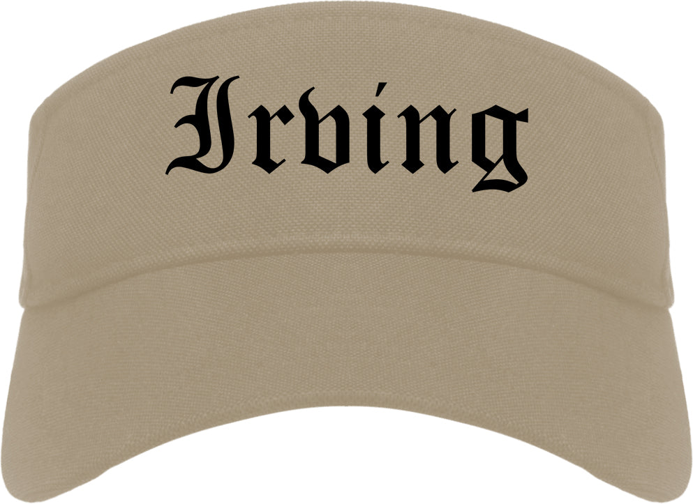 Irving Texas TX Old English Mens Visor Cap Hat Khaki
