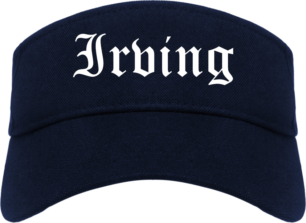 Irving Texas TX Old English Mens Visor Cap Hat Navy Blue