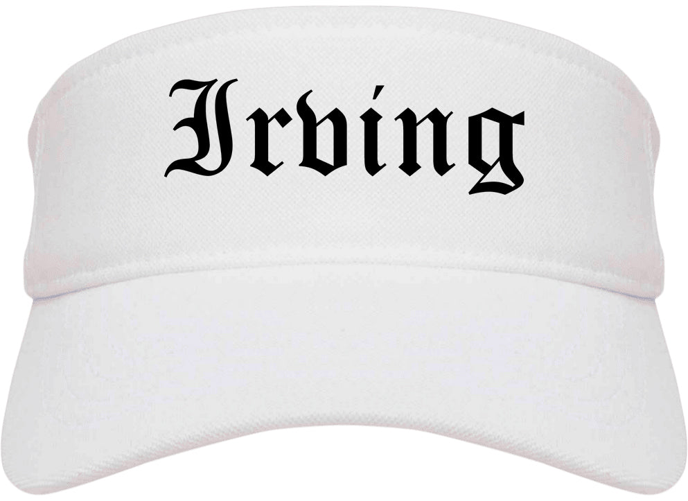 Irving Texas TX Old English Mens Visor Cap Hat White