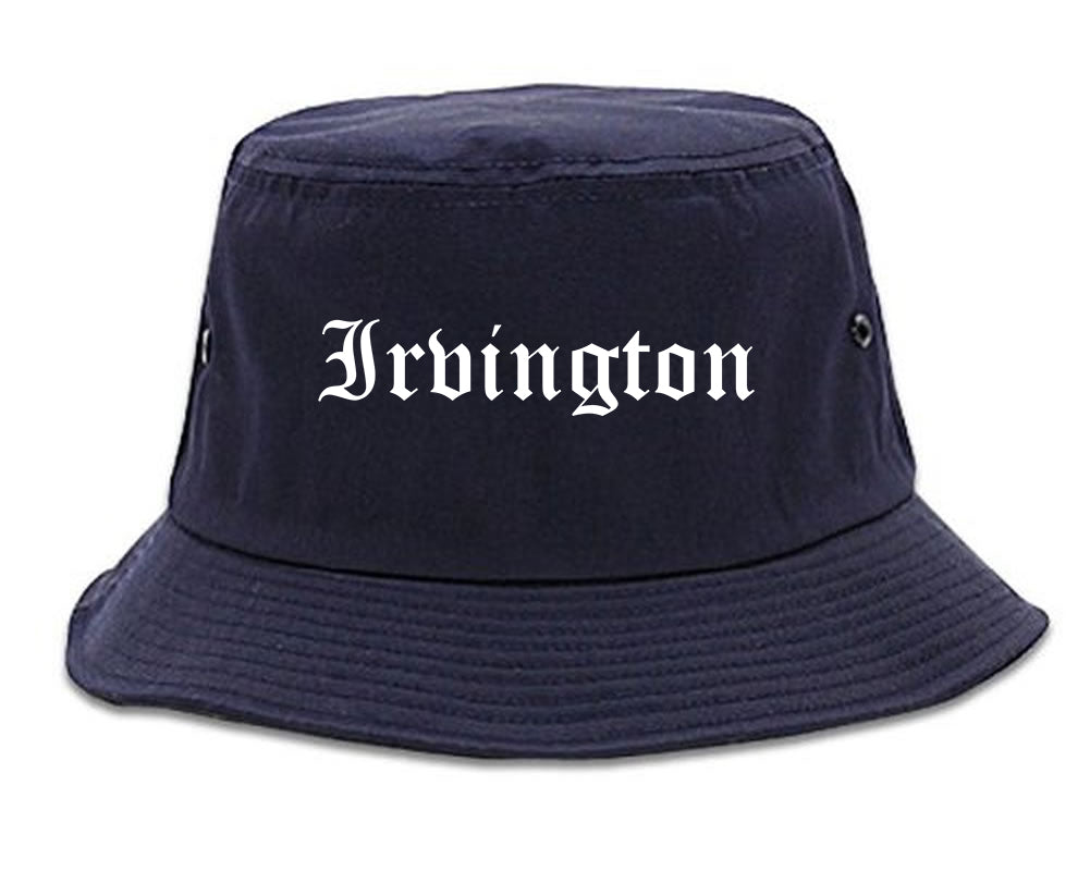 Irvington New York NY Old English Mens Bucket Hat Navy Blue