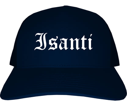 Isanti Minnesota MN Old English Mens Trucker Hat Cap Navy Blue