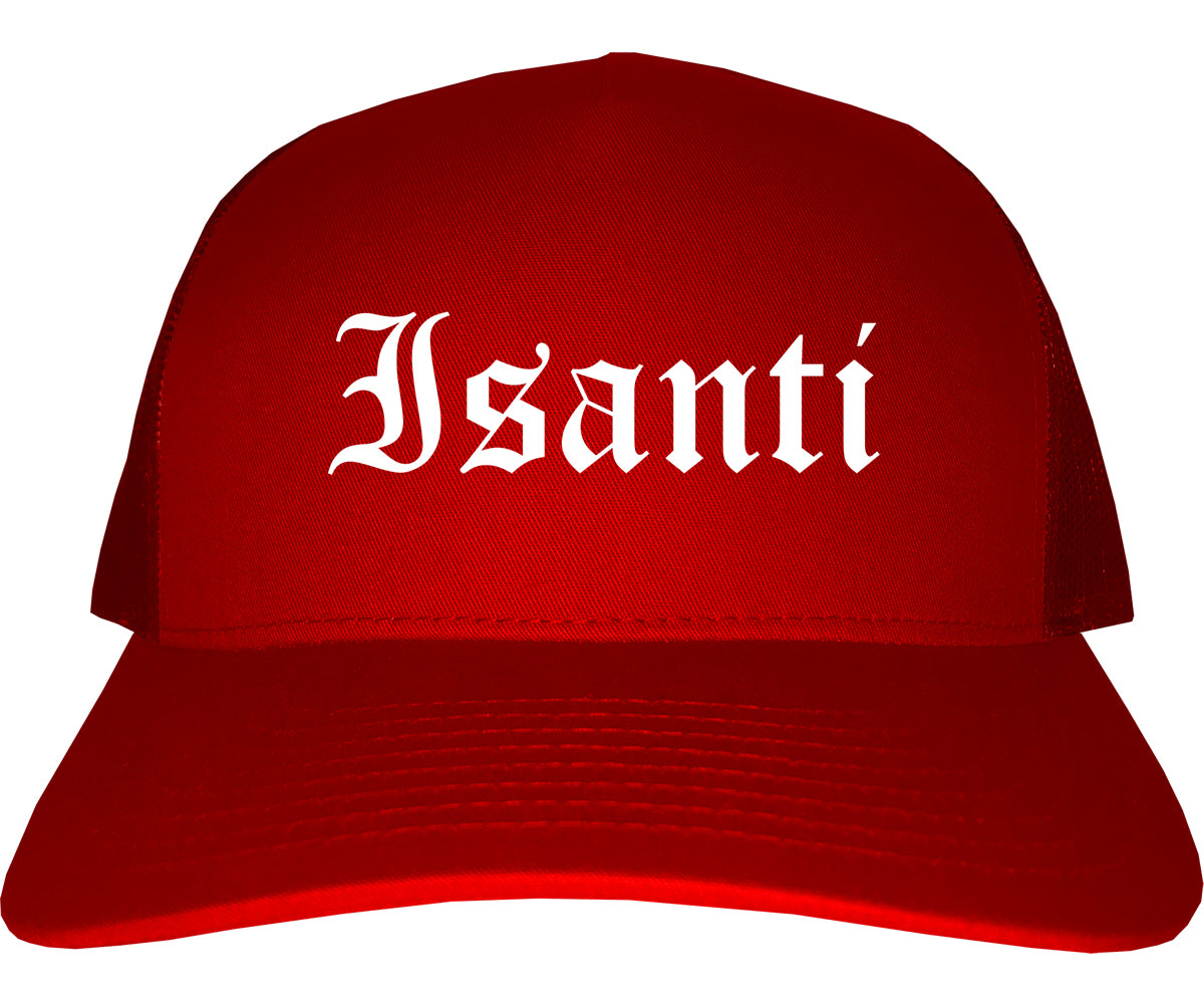 Isanti Minnesota MN Old English Mens Trucker Hat Cap Red
