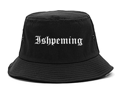 Ishpeming Michigan MI Old English Mens Bucket Hat Black