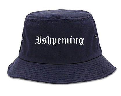 Ishpeming Michigan MI Old English Mens Bucket Hat Navy Blue