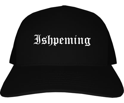Ishpeming Michigan MI Old English Mens Trucker Hat Cap Black