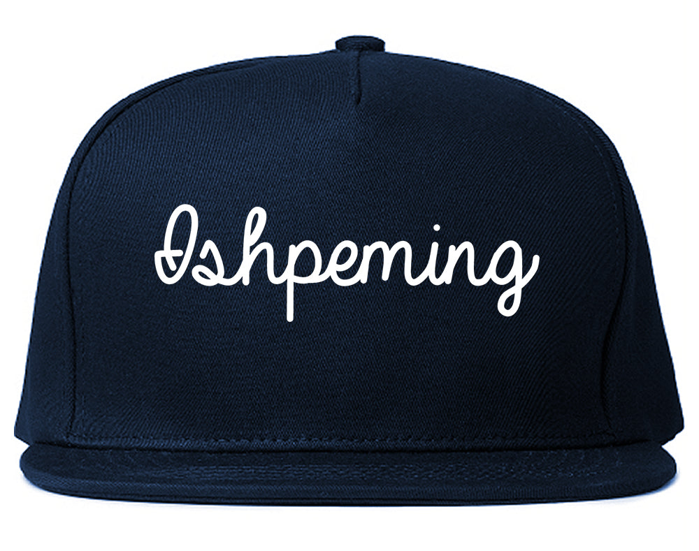 Ishpeming Michigan MI Script Mens Snapback Hat Navy Blue