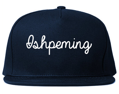Ishpeming Michigan MI Script Mens Snapback Hat Navy Blue