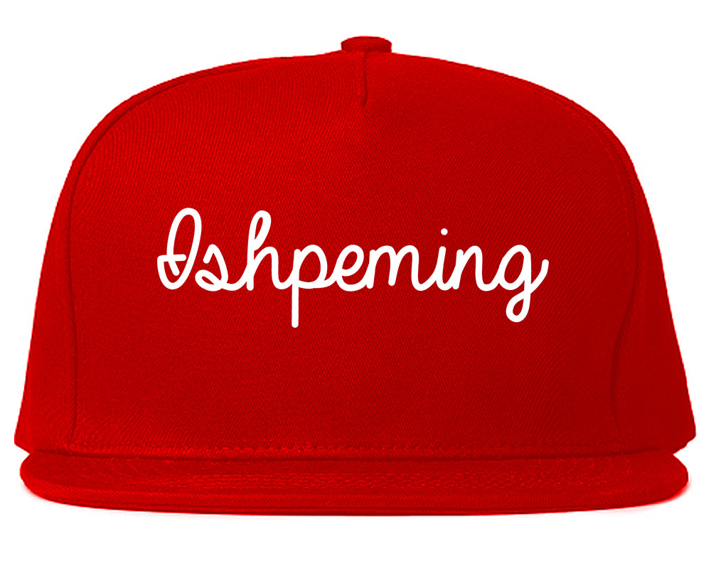 Ishpeming Michigan MI Script Mens Snapback Hat Red