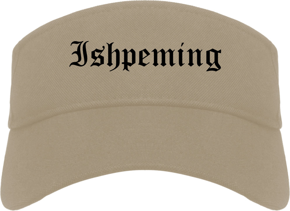 Ishpeming Michigan MI Old English Mens Visor Cap Hat Khaki