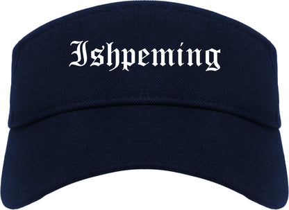 Ishpeming Michigan MI Old English Mens Visor Cap Hat Navy Blue