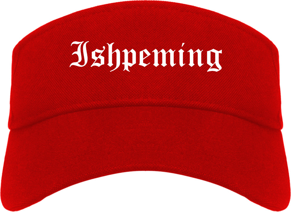 Ishpeming Michigan MI Old English Mens Visor Cap Hat Red