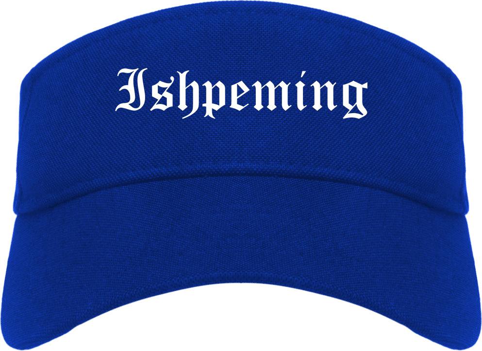 Ishpeming Michigan MI Old English Mens Visor Cap Hat Royal Blue