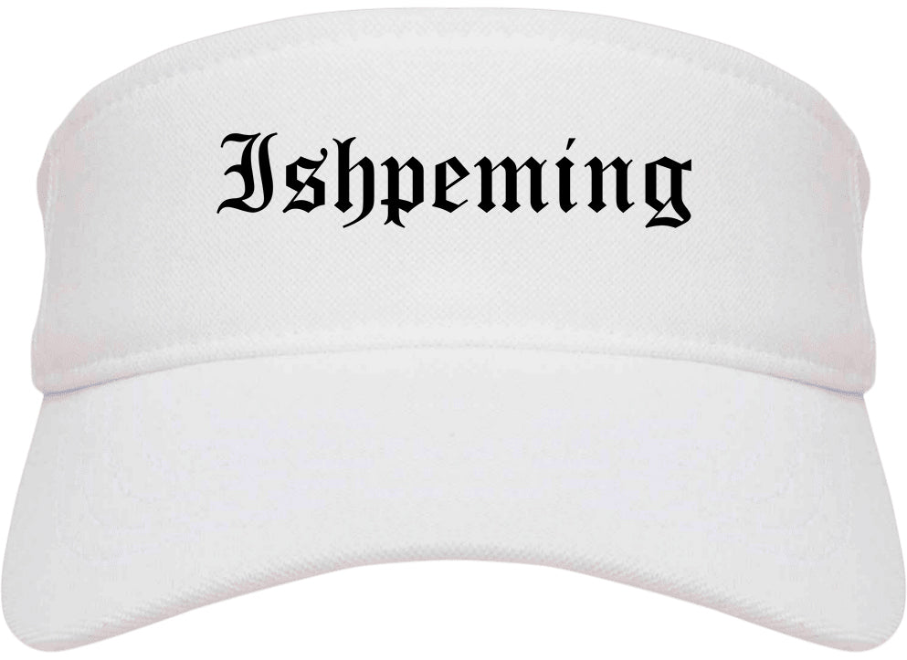 Ishpeming Michigan MI Old English Mens Visor Cap Hat White