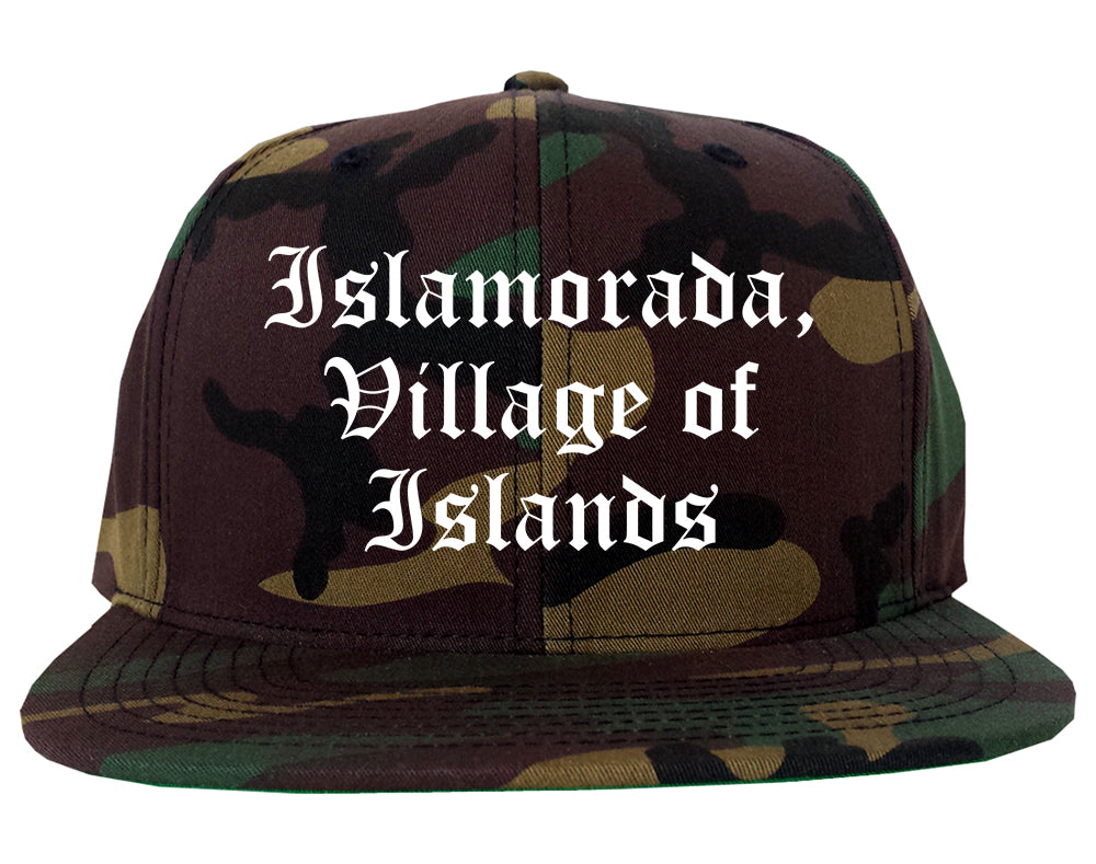 Islamorada, Village of Islands Florida FL Old English Mens Snapback Hat Army Camo
