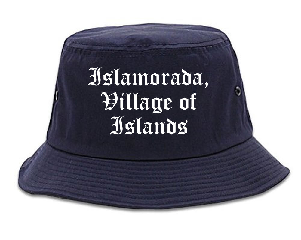 Islamorada, Village of Islands Florida FL Old English Mens Bucket Hat Navy Blue