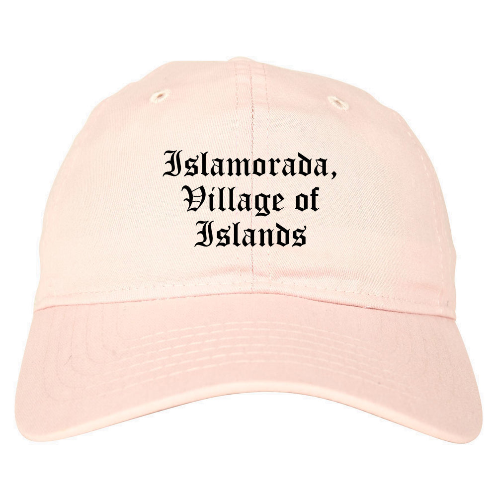 Islamorada, Village of Islands Florida FL Old English Mens Dad Hat Baseball Cap Pink