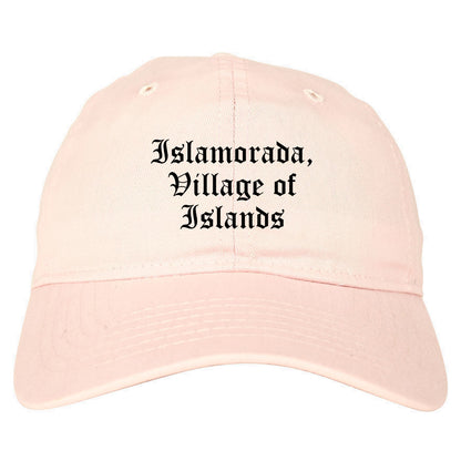 Islamorada, Village of Islands Florida FL Old English Mens Dad Hat Baseball Cap Pink